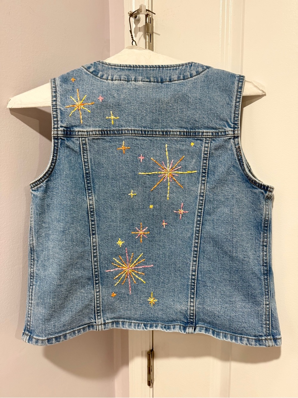 Universal Thread Denim Vest with Multicolor Starburst Embroidery